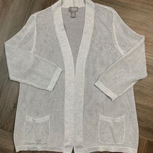 Chico's Travelers Collection Cardigan Womens Large 2 Silver Metallic Open‎ Front